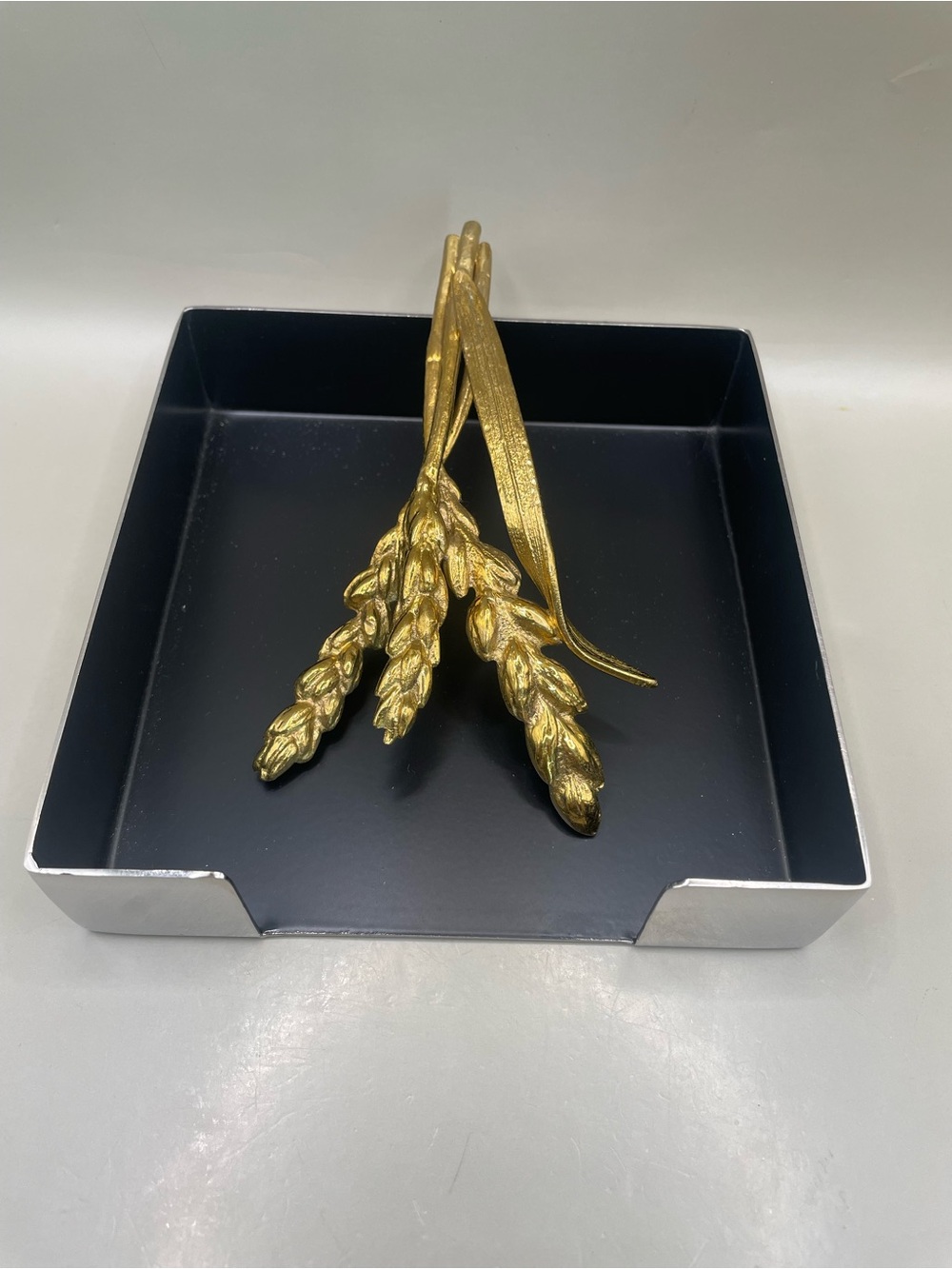 Michael Aram Wheat Two Tone Cocktail Napkin Holder 5x5”